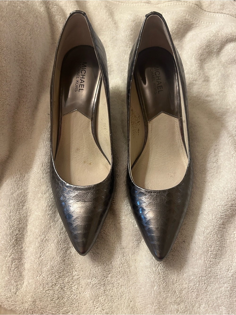 MICHAEL Michael Kors Metallic Pewter Pointed-Toe Heels
